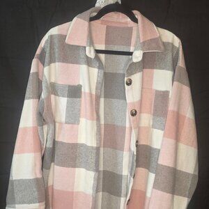 2XL Pink and Grey Plaid Shacket